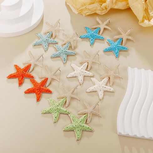 Raffia Starfish Earrings, Raffia Straw Wrapped Starfish Drop Dangle Earrings Summer Tropical Beach Jewelry in Saudi Arabia