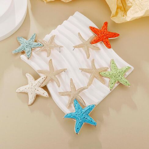 Raffia Starfish Earrings, Raffia Straw Wrapped Starfish Drop Dangle Earrings Summer Tropical Beach Jewelry in Saudi Arabia