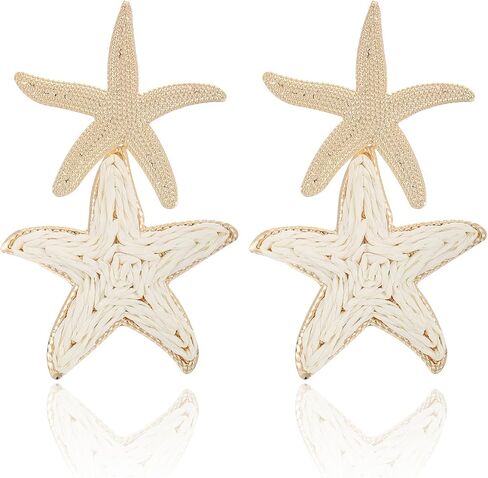 Raffia Starfish Earrings, Raffia Straw Wrapped Starfish Drop Dangle Earrings Summer Tropical Beach Jewelry in Saudi Arabia