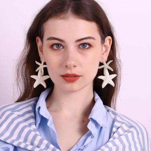 Raffia Starfish Earrings, Raffia Straw Wrapped Starfish Drop Dangle Earrings Summer Tropical Beach Jewelry in Saudi Arabia