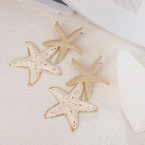 Raffia Starfish Earrings, Raffia Straw Wrapped Starfish Drop Dangle Earrings Summer Tropical Beach Jewelry in Saudi Arabia
