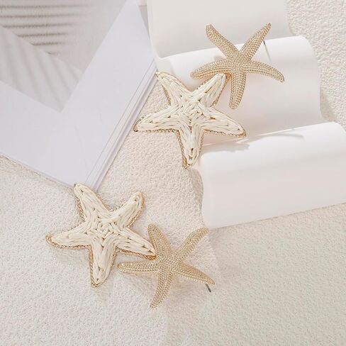 Raffia Starfish Earrings, Raffia Straw Wrapped Starfish Drop Dangle Earrings Summer Tropical Beach Jewelry in Saudi Arabia