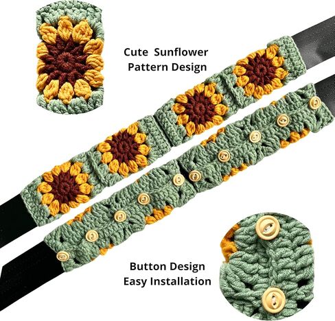 Crochet Automotive Seat Belt Cover Pad, Sunflower Car Interior for Women, Cute Seatbelt Shoulder Pads Cushions, Boho Granny Square Crochet Accessories 2 PCS (72-Sunflower) in Saudi Arabia