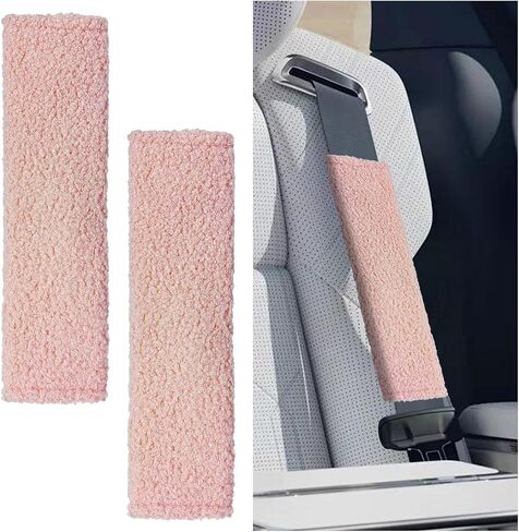 2PCS Fluffy Lamb Wool Car Seat Belt Pad, Soft & Comfortable Shoulder Pad Neck Cushion Protector for Adult Youth Kid, Fuzzy Car Seatbelt Cover for Car, Truck, SUV, RV (Pink) in Saudi Arabia