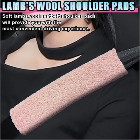 2PCS Fluffy Lamb Wool Car Seat Belt Pad, Soft & Comfortable Shoulder Pad Neck Cushion Protector for Adult Youth Kid, Fuzzy Car Seatbelt Cover for Car, Truck, SUV, RV (Pink) in Saudi Arabia