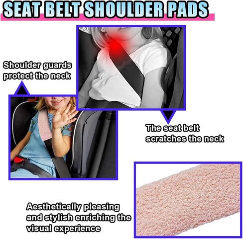 2PCS Fluffy Lamb Wool Car Seat Belt Pad, Soft & Comfortable Shoulder Pad Neck Cushion Protector for Adult Youth Kid, Fuzzy Car Seatbelt Cover for Car, Truck, SUV, RV (Pink) in Saudi Arabia