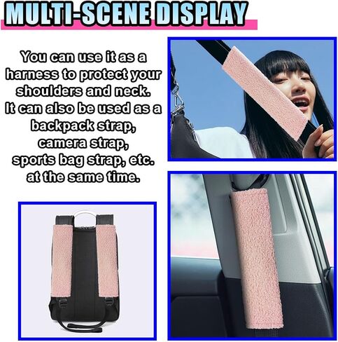 2PCS Fluffy Lamb Wool Car Seat Belt Pad, Soft & Comfortable Shoulder Pad Neck Cushion Protector for Adult Youth Kid, Fuzzy Car Seatbelt Cover for Car, Truck, SUV, RV (Pink) in Saudi Arabia
