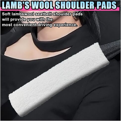 2PCS Fluffy Lamb Wool Car Seat Belt Pad, Soft & Comfortable Shoulder Pad Neck Cushion Protector for Adult Youth Kid, Fuzzy Car Seatbelt Cover for Car, Truck, SUV, RV (Pink) in Saudi Arabia