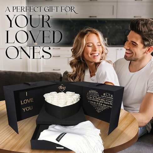 Open Heart Love Box مع 16 الورود المحفوظة - زهرة ساحرة ، هدايا لها ، أمي ، وابنتها ، 9.45 "× 9.45" × 8.6 "(أحمر) in Kuwait