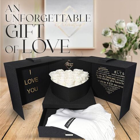 Open Heart Love Box مع 16 الورود المحفوظة - زهرة ساحرة ، هدايا لها ، أمي ، وابنتها ، 9.45 "× 9.45" × 8.6 "(أحمر) in Kuwait