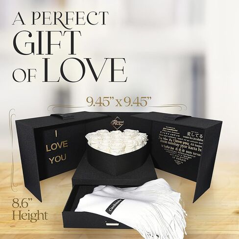 Open Heart Love Box مع 16 الورود المحفوظة - زهرة ساحرة ، هدايا لها ، أمي ، وابنتها ، 9.45 "× 9.45" × 8.6 "(أحمر) in Kuwait