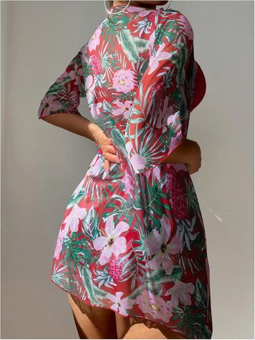 SHENHE Women's Tropical Bikini Set High Waisted Boyshorts 3 Piece Swimsuits with Kimono Cover Up in Saudi Arabia
