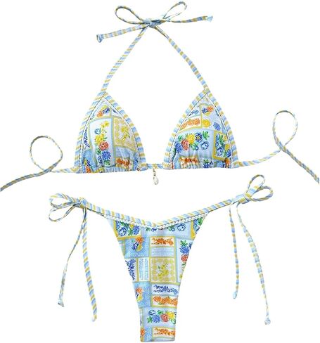 Wdirara Women's 2 قطعة Boho Halter String Bikini مجموعة الأزهار المثلث المثلث ملابس السباحة الشاطئ in Kuwait
