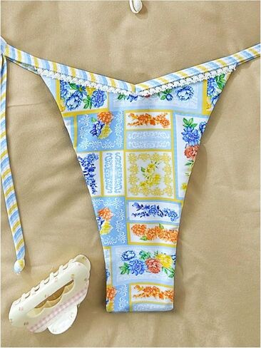 Wdirara Women's 2 قطعة Boho Halter String Bikini مجموعة الأزهار المثلث المثلث ملابس السباحة الشاطئ in Kuwait