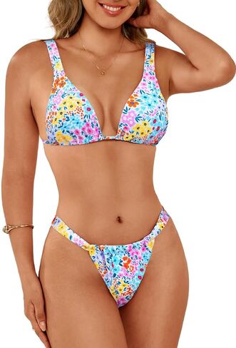 Floral Bikini Sets for Women,High Cut Low Rise Sexy Thong Swimsuit,Two Piece Boho Bikinis Beach Resort Hawaii in Kuwait