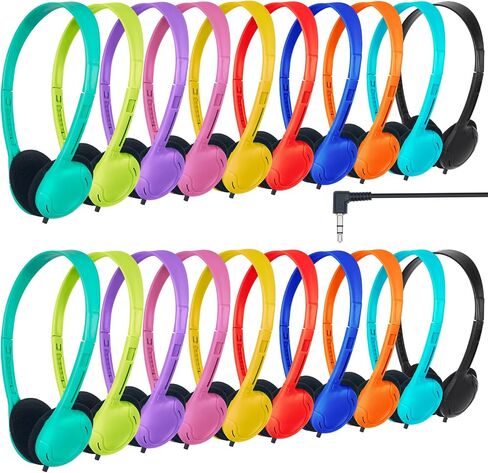 20 Pack Class Set Headphones for Kids Students School Classroom Headphones Bulk Over The Ear Adjustable with 3.5 mm Jack for Library Children Adults Office Gifts Multi Color (B) in Saudi Arabia