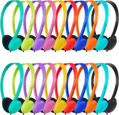 20 Pack Class Set Headphones for Kids Students School Classroom Headphones Bulk Over The Ear Adjustable with 3.5 mm Jack for Library Children Adults Office Gifts Multi Color (B) in Saudi Arabia