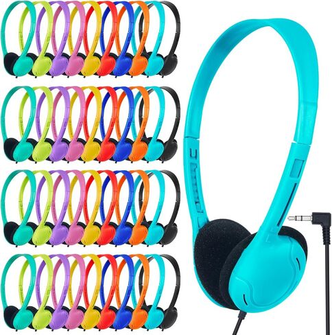 20 Pack Class Set Headphones for Kids Students School Classroom Headphones Bulk Over The Ear Adjustable with 3.5 mm Jack for Library Children Adults Office Gifts Multi Color (B) in Saudi Arabia