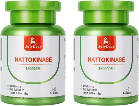 Nattokinase 6000 FU لكل وجبة من الإنزيم ، زجاجة كاملة 180،000 فو ، مع الأرز الكوجيك الأحمر ، خلاصة سالفيا miltiorrhiza - 120 كبسولات نباتية من ناتوكيناز 150 ملغ - خالية من الغلوتين ، غير المعدلة وراثيا in Kuwait