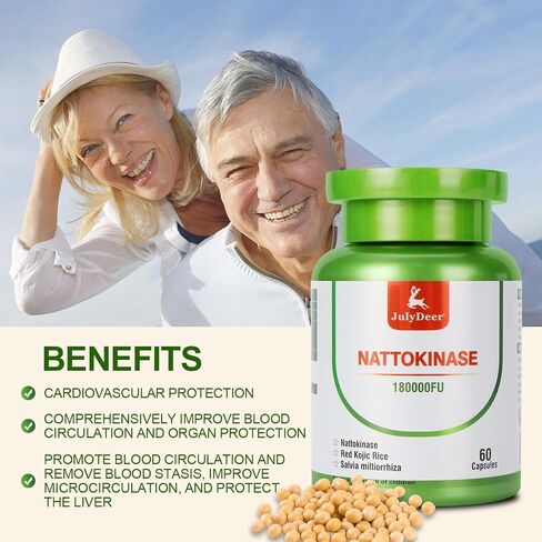 Nattokinase 6000 FU لكل وجبة من الإنزيم ، زجاجة كاملة 180،000 فو ، مع الأرز الكوجيك الأحمر ، خلاصة سالفيا miltiorrhiza - 120 كبسولات نباتية من ناتوكيناز 150 ملغ - خالية من الغلوتين ، غير المعدلة وراثيا in Kuwait