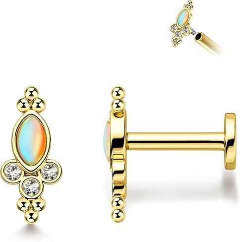 Colorful Opal Tragus Jewelry 16G Vintage Helix Cartilage Earrings Stud Internally Thread Labret Stud Surgical Steel in Saudi Arabia