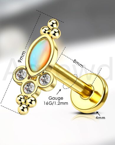 Colorful Opal Tragus Jewelry 16G Vintage Helix Cartilage Earrings Stud Internally Thread Labret Stud Surgical Steel in Saudi Arabia