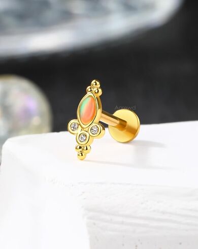 Colorful Opal Tragus Jewelry 16G Vintage Helix Cartilage Earrings Stud Internally Thread Labret Stud Surgical Steel in Saudi Arabia