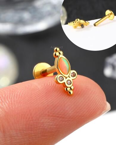 Colorful Opal Tragus Jewelry 16G Vintage Helix Cartilage Earrings Stud Internally Thread Labret Stud Surgical Steel in Saudi Arabia