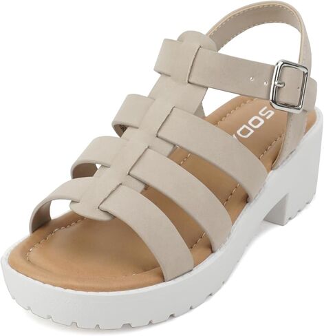 الصودا "Neola-2" ~ أطفال صغار/أطفال/فتيات مفتوحات أحزمة الكاحل منخفضة الكعب Lug Fisherman Sandal in Kuwait