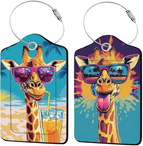 2 Pack Colorful Giraffe Luggage Tags for Suitcase, Privacy Cover ID Label with Stainless Steel Loop and Address Card for Travel Bag Suitcase in Saudi Arabia