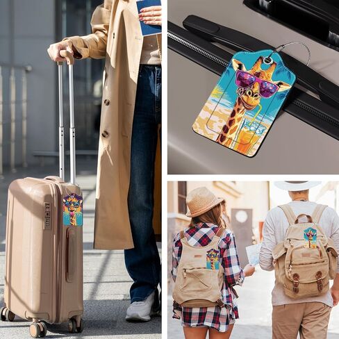 2 Pack Colorful Giraffe Luggage Tags for Suitcase, Privacy Cover ID Label with Stainless Steel Loop and Address Card for Travel Bag Suitcase in Saudi Arabia