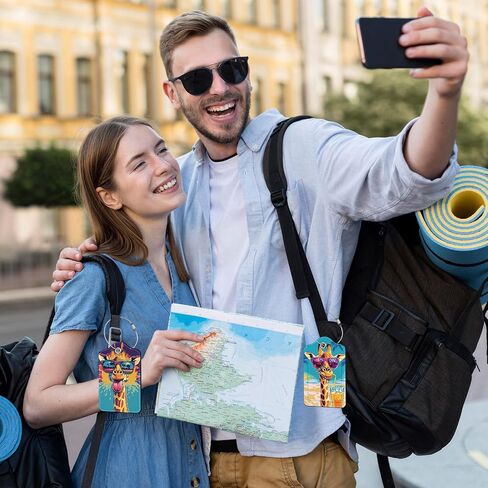 2 Pack Colorful Giraffe Luggage Tags for Suitcase, Privacy Cover ID Label with Stainless Steel Loop and Address Card for Travel Bag Suitcase in Saudi Arabia