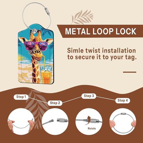 2 Pack Colorful Giraffe Luggage Tags for Suitcase, Privacy Cover ID Label with Stainless Steel Loop and Address Card for Travel Bag Suitcase in Saudi Arabia