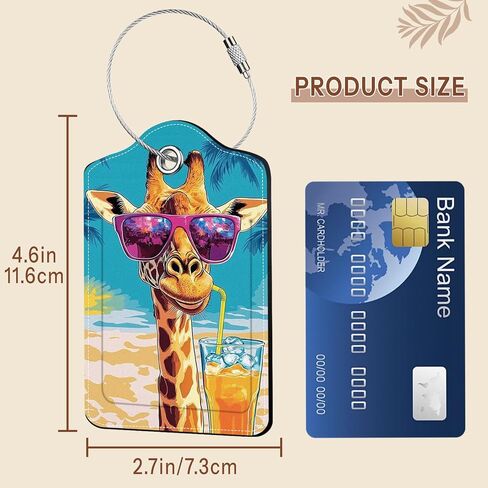 2 Pack Colorful Giraffe Luggage Tags for Suitcase, Privacy Cover ID Label with Stainless Steel Loop and Address Card for Travel Bag Suitcase in Saudi Arabia