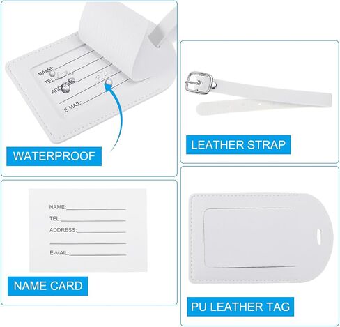 PATIKIL Luggage Tags for Suitcases, 3 Pack Premium PU Leather Baggage Tags Privacy Protection Luggage Identifier Travel Bag Labels, White in Saudi Arabia