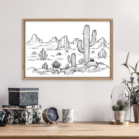 ديكور حائط غربي فلانجيري، فن جداري صبار، 31.5 × 23.6 بوصة خشبي غرفة المعيشة في الصحراء الجنوبية الغربية جنوب غرب أسود أبيض ديكورات خشبية للمنزل المزرعة in Kuwait