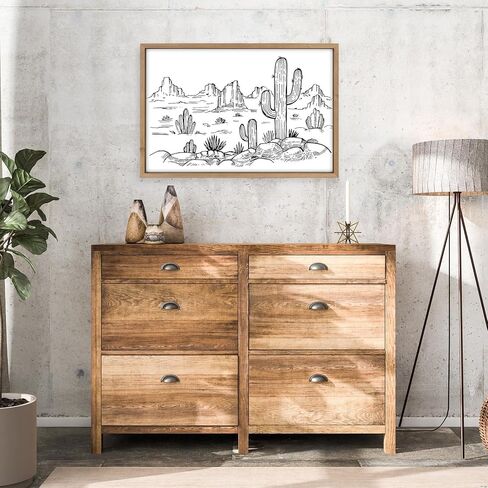 ديكور حائط غربي فلانجيري، فن جداري صبار، 31.5 × 23.6 بوصة خشبي غرفة المعيشة في الصحراء الجنوبية الغربية جنوب غرب أسود أبيض ديكورات خشبية للمنزل المزرعة in Kuwait