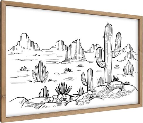 ديكور حائط غربي فلانجيري، فن جداري صبار، 31.5 × 23.6 بوصة خشبي غرفة المعيشة في الصحراء الجنوبية الغربية جنوب غرب أسود أبيض ديكورات خشبية للمنزل المزرعة in Kuwait