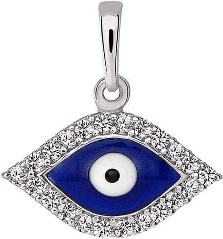 Solid 14k White Gold Blue Evil Eye Charm Pendant with Cubic Zirconia in Saudi Arabia