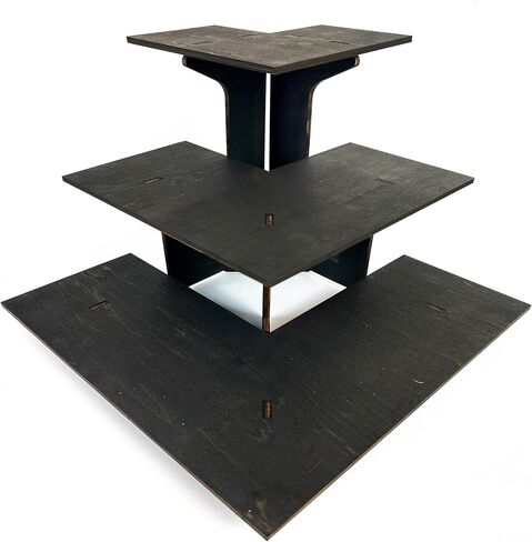 Torched 3-Tier Ebony Retail Table Display Corner Stand with Shelves for Products - Portable in Saudi Arabia