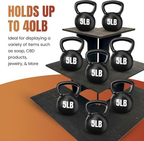 Torched 3-Tier Ebony Retail Table Display Corner Stand with Shelves for Products - Portable in Saudi Arabia