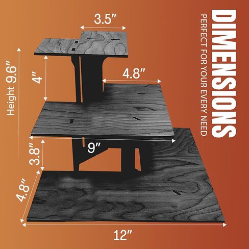 Torched 3-Tier Ebony Retail Table Display Corner Stand with Shelves for Products - Portable in Saudi Arabia