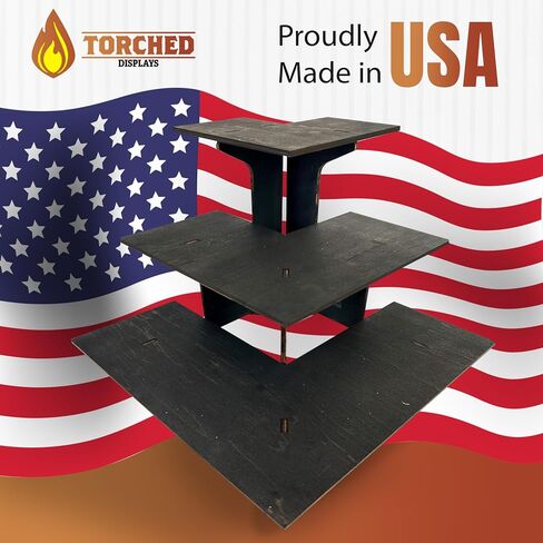 Torched 3-Tier Ebony Retail Table Display Corner Stand with Shelves for Products - Portable in Saudi Arabia