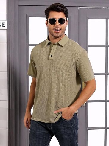 Men's Ice Silk Polo Shirt Casual Solid Color Slim Fit Short Sleeve Summer Golf Tee Shirt in Kuwait