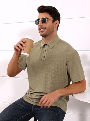 Men's Ice Silk Polo Shirt Casual Solid Color Slim Fit Short Sleeve Summer Golf Tee Shirt in Kuwait
