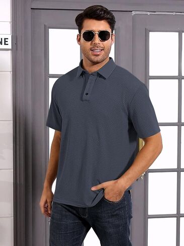 Men's Ice Silk Polo Shirt Casual Solid Color Slim Fit Short Sleeve Summer Golf Tee Shirt in Saudi Arabia