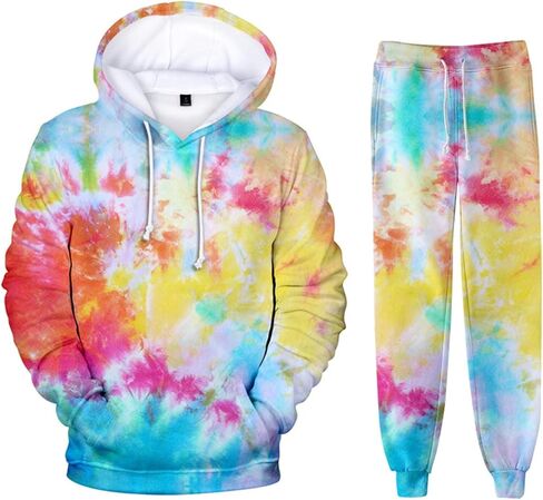 Outofgas Women's Men's Tie Dye Hoodies 2 Piece Tracksuits Suit Fashion Sports Set Novelty Print Hooded Pullover With Pockets in Saudi Arabia