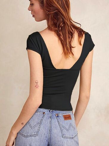ForeFair Women Sexy Deep V Neck Backless Tank Top Slim Fit Summer Casual Y2k Crop Short Sleeve Top in Saudi Arabia