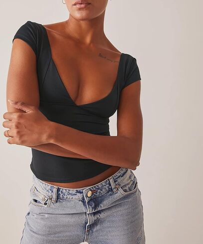 ForeFair Women Sexy Deep V Neck Backless Tank Top Slim Fit Summer Casual Y2k Crop Short Sleeve Top in Saudi Arabia