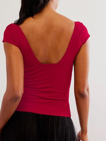 ForeFair Women Sexy Deep V Neck Backless Tank Top Slim Fit Summer Casual Y2k Crop Short Sleeve Top in Saudi Arabia
